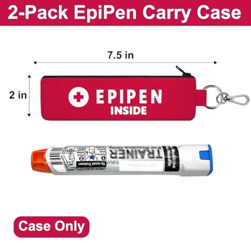 ICIMBI 2er-Pack EpiPen-Tragetasche isoliert, rot – Epipen-Halter-Tasche mit Karabiner für 1 EpiPen Asthma Allergie Medikament, Sport Outdoor Reise Epipen-Etui zum Gehen oder Laufen