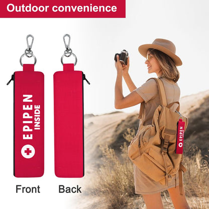 ICIMBI 2er-Pack EpiPen-Tragetasche isoliert, rot – Epipen-Halter-Tasche mit Karabiner für 1 EpiPen Asthma Allergie Medikament, Sport Outdoor Reise Epipen-Etui zum Gehen oder Laufen