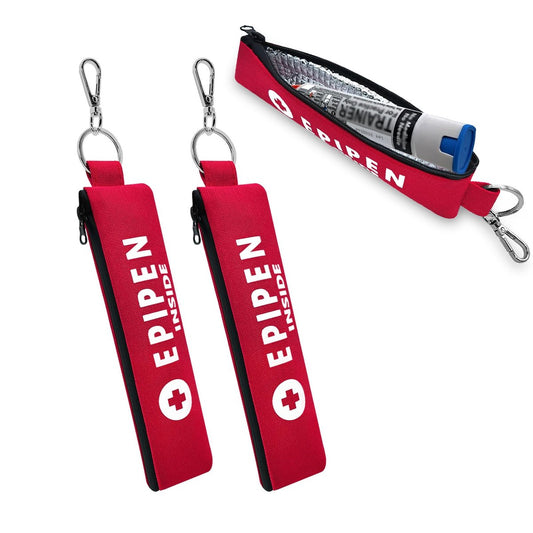 ICIMBI 2er-Pack EpiPen-Tragetasche isoliert, rot – Epipen-Halter-Tasche mit Karabiner für 1 EpiPen Asthma Allergie Medikament, Sport Outdoor Reise Epipen-Etui zum Gehen oder Laufen