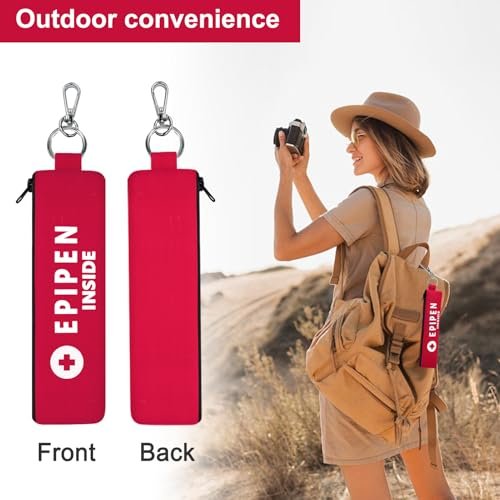 ICIMBI 2er-Pack EpiPen-Tragetasche isoliert, rot – Epipen-Halter-Tasche mit Karabiner für 1 EpiPen Asthma Allergie Medikament, Sport Outdoor Reise Epipen-Etui zum Gehen oder Laufen