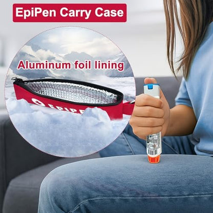 ICIMBI 2er-Pack EpiPen-Tragetasche isoliert, rot – Epipen-Halter-Tasche mit Karabiner für 1 EpiPen Asthma Allergie Medikament, Sport Outdoor Reise Epipen-Etui zum Gehen oder Laufen