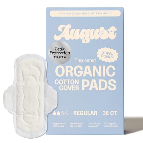 August Regular Baumwoll-Menstruationsbinden, 36er-Packung, ultradünne Binden mit Flügeln, hypoallergene Damenbinden mit Bio-Baumwoll-Deckblatt, kompostierbare Verpackung, schadstofffrei, parfümfrei