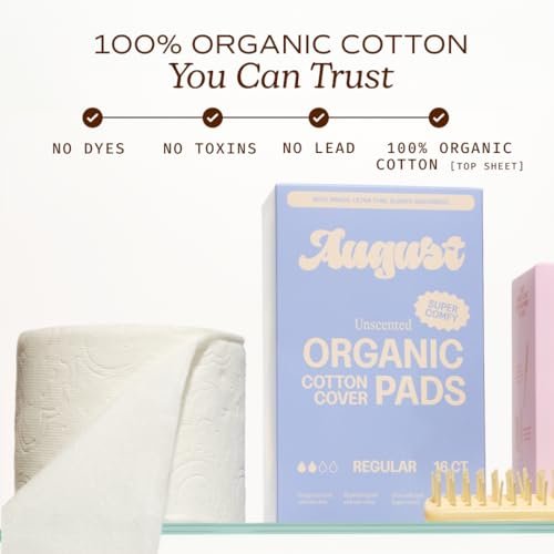 August Regular Baumwoll-Menstruationsbinden, 36er-Packung, ultradünne Binden mit Flügeln, hypoallergene Damenbinden mit Bio-Baumwoll-Deckblatt, kompostierbare Verpackung, schadstofffrei, parfümfrei