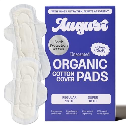 August Bio-Slipeinlagen Regular & Super für Frauen, 36 Stück (18+18) – Ultradünne Binden mit Flügeln, hypoallergen, mit Bio-Baumwoll-Deckblatt, kompostierbare Verpackung, ungiftig, duftfrei