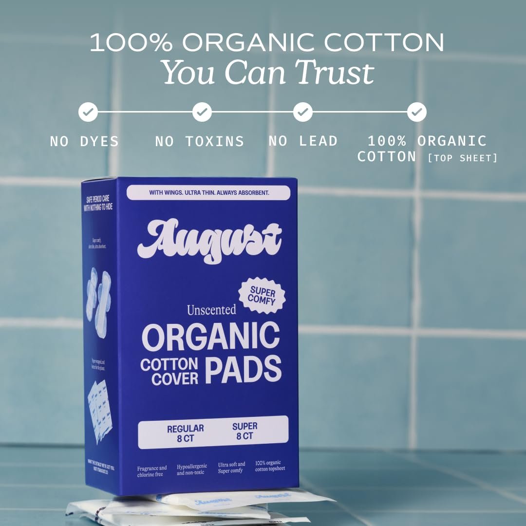 August Bio-Slipeinlagen Regular & Super für Frauen, 36 Stück (18+18) – Ultradünne Binden mit Flügeln, hypoallergen, mit Bio-Baumwoll-Deckblatt, kompostierbare Verpackung, ungiftig, duftfrei