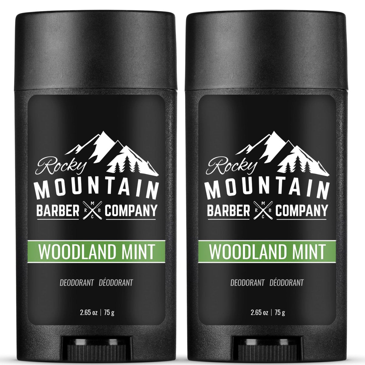 Natürlicher Deodorant für Männer – 2er Pack – Aluminiumfrei – Hergestellt in den USA mit einfachen, pflanzlichen Inhaltsstoffen & Pfefferminzöl – Woodland Mint Duft – 2,65 oz pro Stück von Rocky Mountain Barber Company