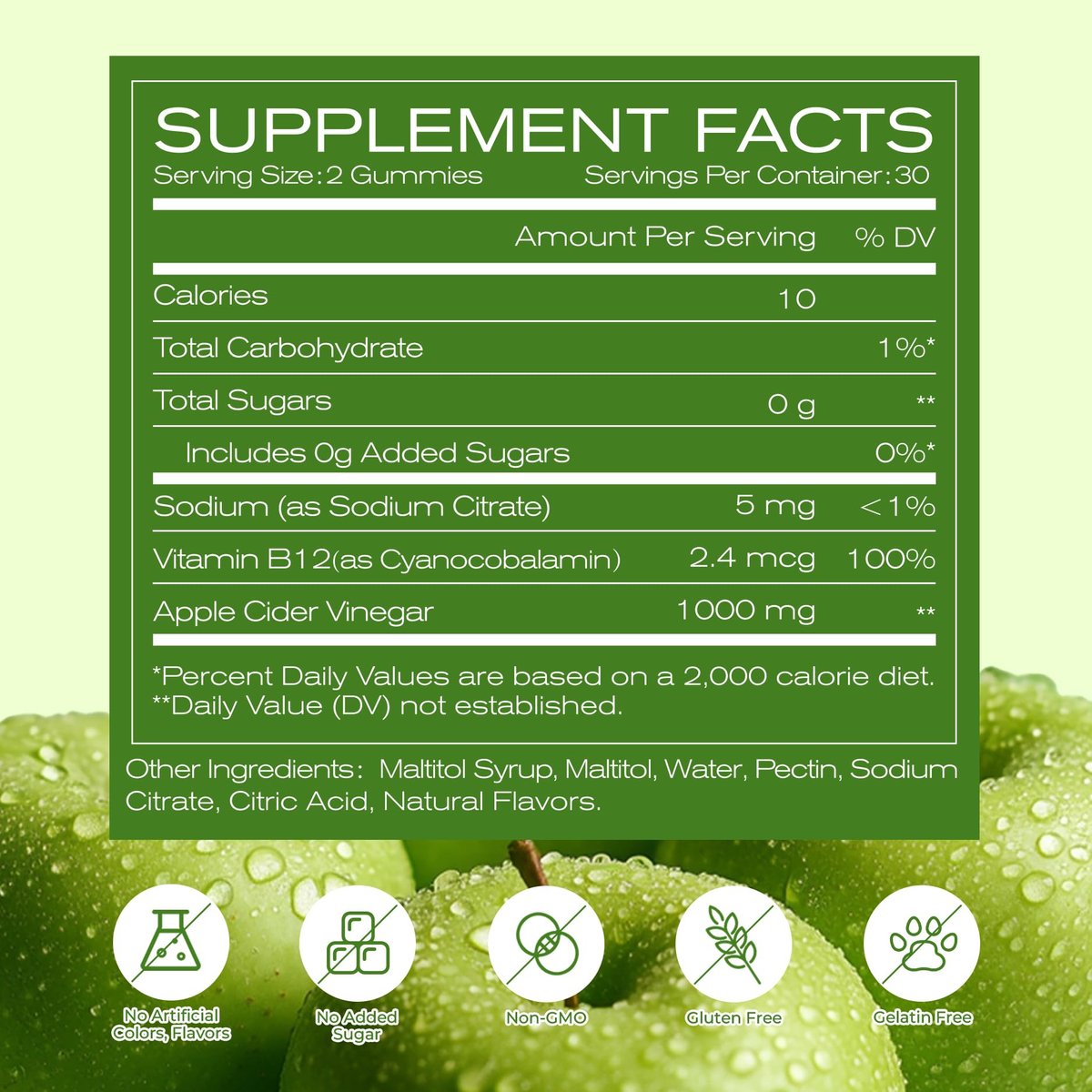 NEWELLME Zuckerfreie Apfelessig Gummibärchen 1000 mg ACV mit Mutter + Vitamin B12 für Darmgesundheit, Blähungen Linderung & Stoffwechsel, Vegan Keto Glutenfrei, 60 Stück (1 Packung)