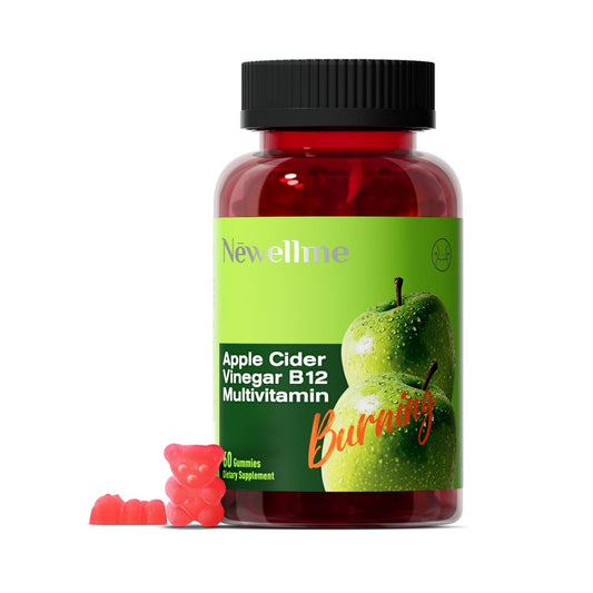 NEWELLME Zuckerfreie Apfelessig Gummibärchen 1000 mg ACV mit Mutter + Vitamin B12 für Darmgesundheit, Blähungen Linderung & Stoffwechsel, Vegan Keto Glutenfrei, 60 Stück (1 Packung)