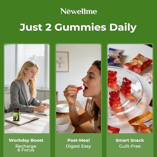 NEWELLME Zuckerfreie Apfelessig Gummibärchen 1000 mg ACV mit Mutter + Vitamin B12 für Darmgesundheit, Blähungen Linderung & Stoffwechsel, Vegan Keto Glutenfrei, 60 Stück (1 Packung)