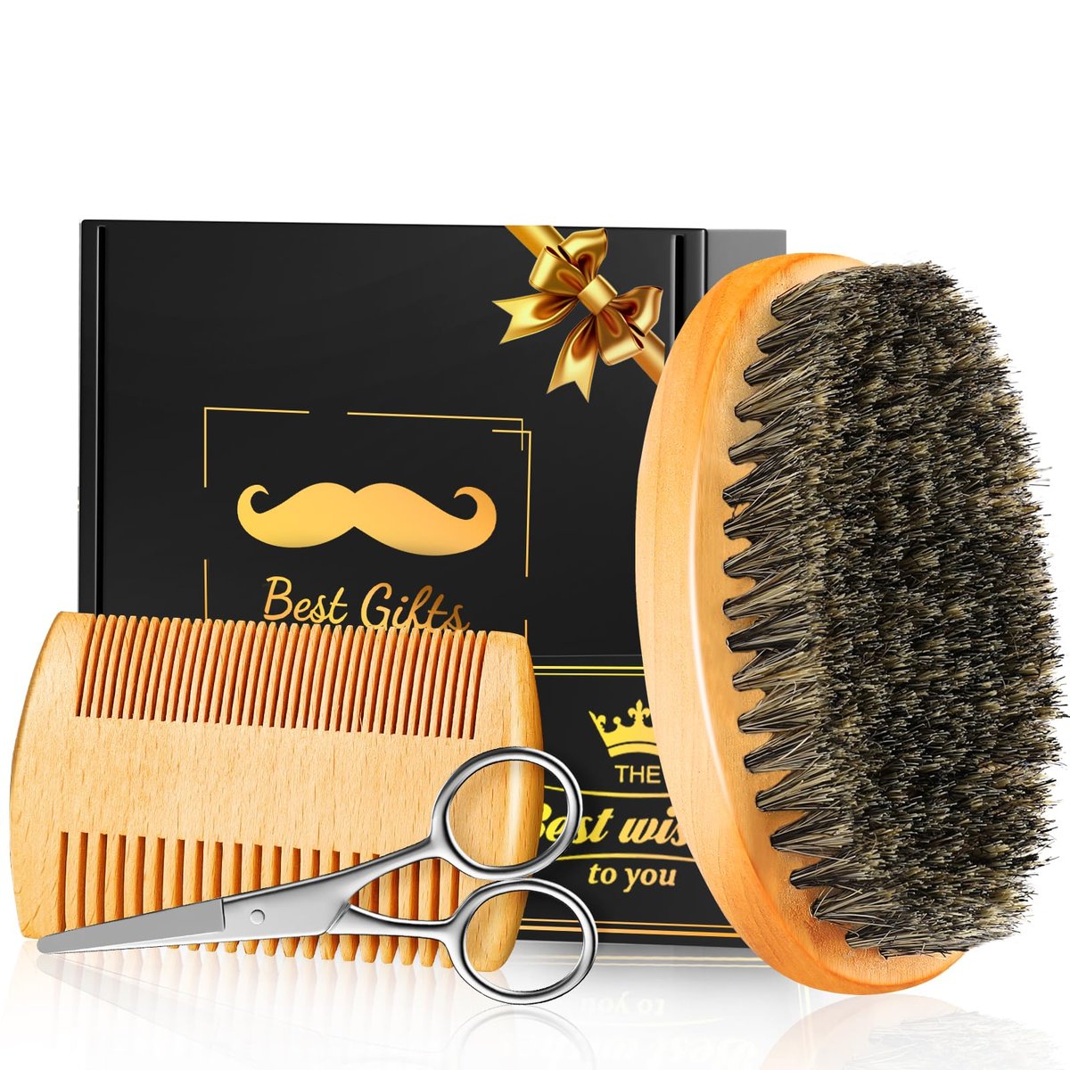 Bartbürsten- und Bartkamm-Set für Männer: Pflegeset für den Bart – Geschenk für Väter, Naturborsten aus Wildschweinborsten und Birnenholzkamm, ideal für Reisen, Bartpflege, Styling, Wachstum, Entwirren und Glanz