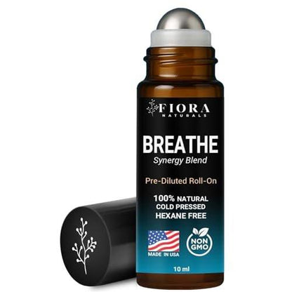 Fiora Naturals Breathe Essential Oil Roll-On – 100% reine Mischung aus Eukalyptus, Pfefferminze & Teebaumöl – Aromatherapie-Roll-on, therapeutische Qualität, 0,33 Fl Oz