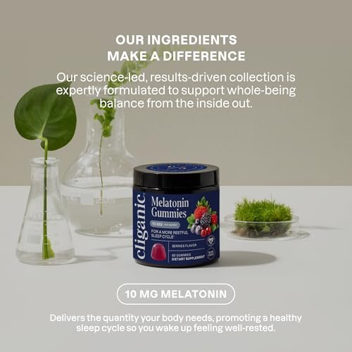 Cliganic Melatonin Gummis (10 mg, 60-Tage-Vorrat) - Schlafhilfe für Erwachsene, Beerengeschmack, Vegan, Nicht-GVO, Koscher, Glutenfrei, Unterstützt den zirkadianen Rhythmus & Fördert erholsame Nächte