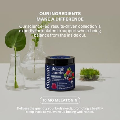 Cliganic Melatonin Gummis (10 mg, 60-Tage-Vorrat) - Schlafhilfe für Erwachsene, Beerengeschmack, Vegan, Nicht-GVO, Koscher, Glutenfrei, Unterstützt den zirkadianen Rhythmus & Fördert erholsame Nächte