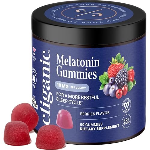 Cliganic Melatonin Gummis (10 mg, 60-Tage-Vorrat) - Schlafhilfe für Erwachsene, Beerengeschmack, Vegan, Nicht-GVO, Koscher, Glutenfrei, Unterstützt den zirkadianen Rhythmus & Fördert erholsame Nächte