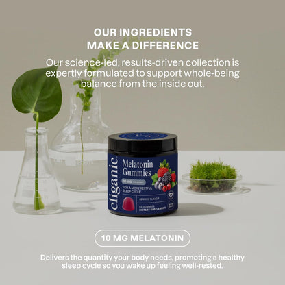 Cliganic Melatonin Gummis (10 mg, 60-Tage-Vorrat) - Schlafhilfe für Erwachsene, Beerengeschmack, Vegan, Nicht-GVO, Koscher, Glutenfrei, Unterstützt den zirkadianen Rhythmus & Fördert erholsame Nächte