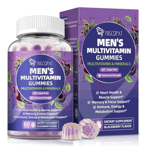 Multivitamin für Männer – Gummibärchen mit Omega-3, Probiotika, Inositol, Folsäure, Biotin, Zink, Vitamin A, C, D, E, B – Unterstützt Herz, Gehirn, Muskeln, Energie – Zuckerfrei – Brombeergeschmack – 60 Stück