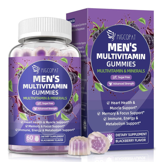 Multivitamin für Männer – Gummibärchen mit Omega-3, Probiotika, Inositol, Folsäure, Biotin, Zink, Vitamin A, C, D, E, B – Unterstützt Herz, Gehirn, Muskeln, Energie – Zuckerfrei – Brombeergeschmack – 60 Stück