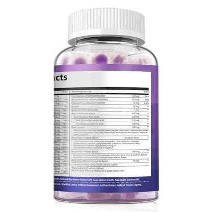 Multivitamin für Männer – Gummibärchen mit Omega-3, Probiotika, Inositol, Folsäure, Biotin, Zink, Vitamin A, C, D, E, B – Unterstützt Herz, Gehirn, Muskeln, Energie – Zuckerfrei – Brombeergeschmack – 60 Stück