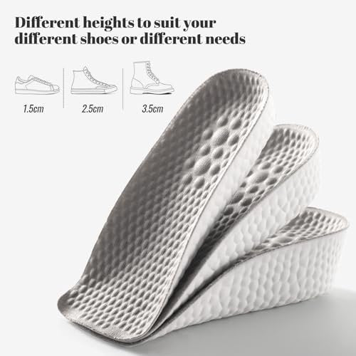 Höhenverstellbare Einlegesohlen für Männer und Frauen - Fußgewölbe-Kontur-Schuhheber, orthopädische Fersenpolster, Gel-Beinlängenausgleicher (Grau, 3 Paare - 1,5 cm / 2,5 cm / 3,5 cm)