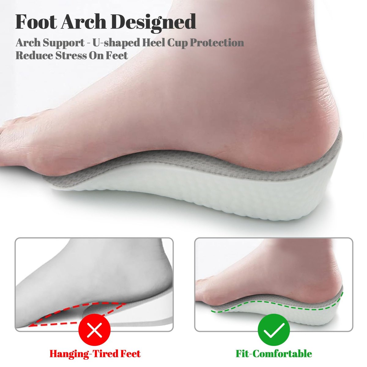 Höhenverstellbare Einlegesohlen für Männer und Frauen - Fußgewölbe-Kontur-Schuhheber, orthopädische Fersenpolster, Gel-Beinlängenausgleicher (Grau, 3 Paare - 1,5 cm / 2,5 cm / 3,5 cm)