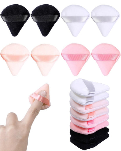 Glavatrix 8er-Pack Mini-Puderquaste, Finger-Puderquaste für das Gesicht, kleine Samt-Dreieck-Make-up-Schwämme (Schwarz+Weiß+Nude+Pink)