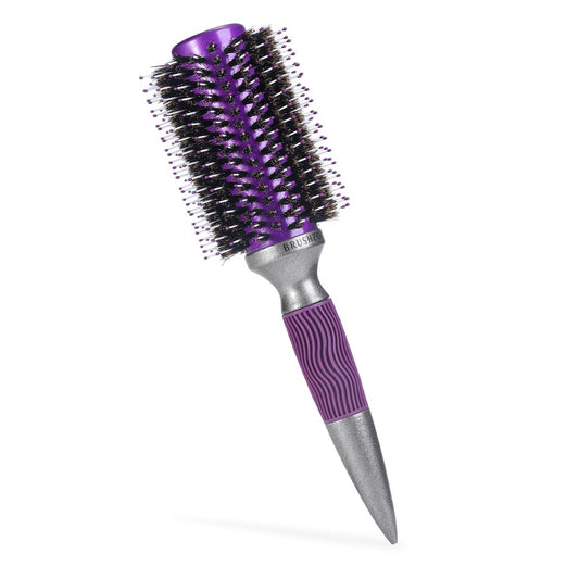 BRUSHZOO Rundbürste für Blowout – Wildschweinborsten-Haarbürste für Glanz und Volumen – Holz-Haarbürste zum Föhnen und Stylen für Frauen – Lila