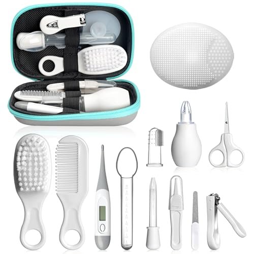 Baby Gesundheits- und Pflegeset, Tragbares Baby-Sicherheitspflegeset, Baby Essentials Set für Neugeborene (Grau-Weiß, 13-in-1)