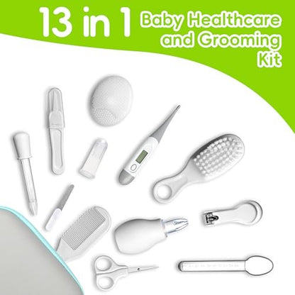 Baby Gesundheits- und Pflegeset, Tragbares Baby-Sicherheitspflegeset, Baby Essentials Set für Neugeborene (Grau-Weiß, 13-in-1)