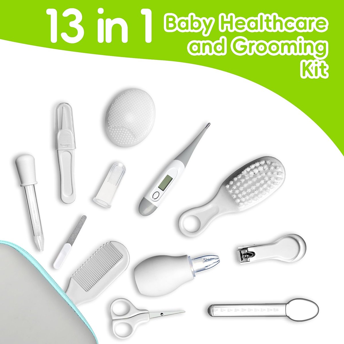 Baby Gesundheits- und Pflegeset, Tragbares Baby-Sicherheitspflegeset, Baby Essentials Set für Neugeborene (Grau-Weiß, 13-in-1)