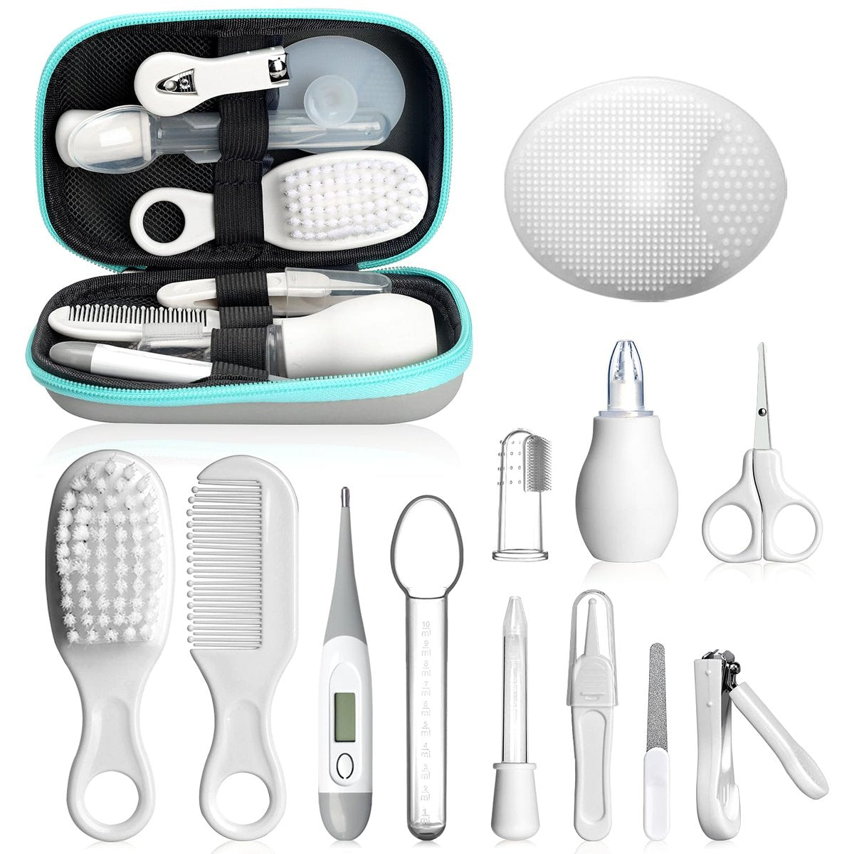 Baby Gesundheits- und Pflegeset, Tragbares Baby-Sicherheitspflegeset, Baby Essentials Set für Neugeborene (Grau-Weiß, 13-in-1)