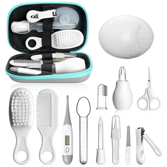 Baby Gesundheits- und Pflegeset, Tragbares Baby-Sicherheitspflegeset, Baby Essentials Set für Neugeborene (Grau-Weiß, 13-in-1)