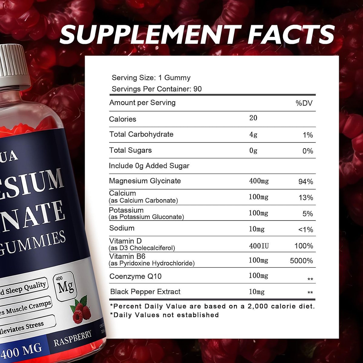 Magnesium Glycinate 400 mg Gummies – Zuckerfrei mit Vitamin D & B6 für besseren Schlaf, Stressabbau und Muskelentspannung – 90 Stück
