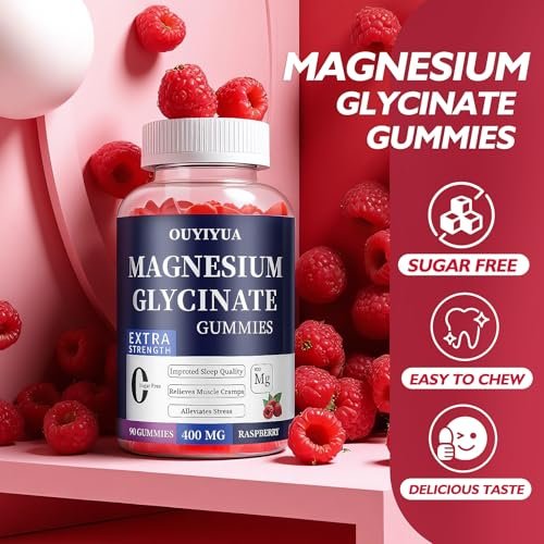 Magnesium Glycinate 400 mg Gummies – Zuckerfrei mit Vitamin D & B6 für besseren Schlaf, Stressabbau und Muskelentspannung – 90 Stück