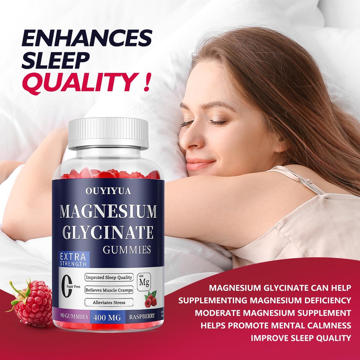 Magnesium Glycinate 400 mg Gummies – Zuckerfrei mit Vitamin D & B6 für besseren Schlaf, Stressabbau und Muskelentspannung – 90 Stück