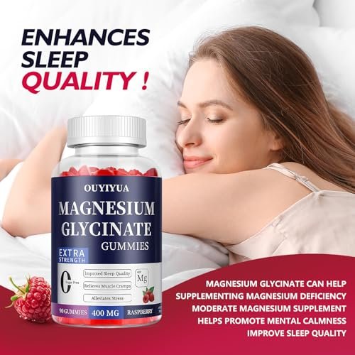 Magnesium Glycinate 400 mg Gummies – Zuckerfrei mit Vitamin D & B6 für besseren Schlaf, Stressabbau und Muskelentspannung – 90 Stück