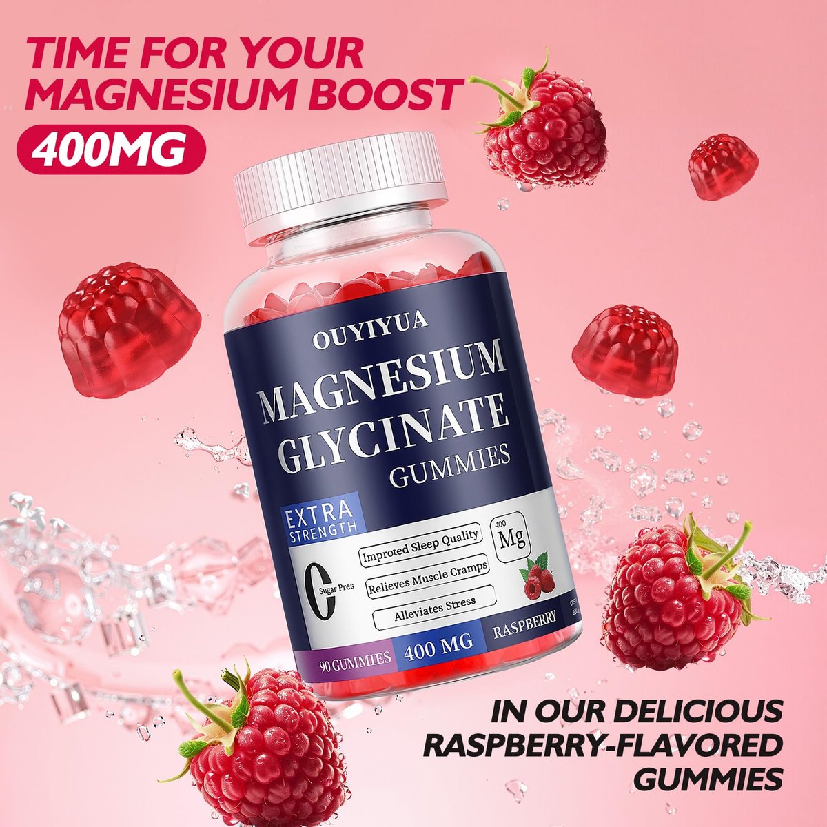 Magnesium Glycinate 400 mg Gummies – Zuckerfrei mit Vitamin D & B6 für besseren Schlaf, Stressabbau und Muskelentspannung – 90 Stück