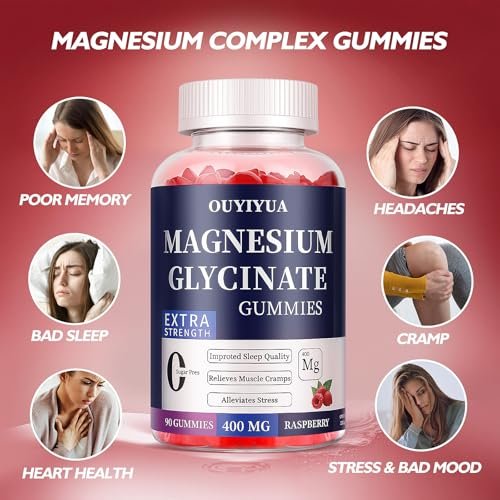 Magnesium Glycinate 400 mg Gummies – Zuckerfrei mit Vitamin D & B6 für besseren Schlaf, Stressabbau und Muskelentspannung – 90 Stück
