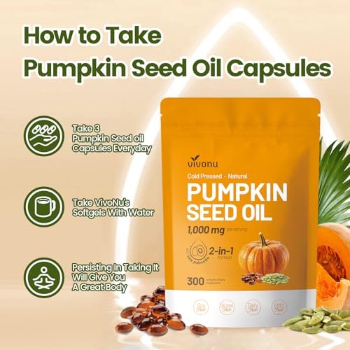 Kürbiskernöl mit Sägepalmen-Kapseln | Kaltgepresst, reines natives Öl, essentielle Fettsäuren & Phytosterine | 300 Softgels für Haar-, Harnwegs-, Blasen- und Prostatagesundheit, Nicht-GVO (300 Stück/1 Beutel)