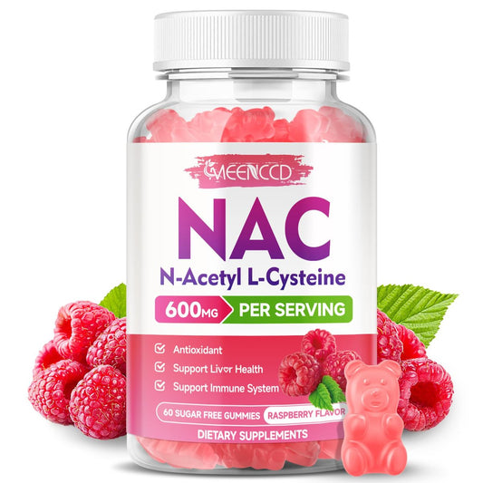 MEENCCD NAC Gummies – N-Acetylcystein 600 mg, Antioxidans & Immununterstützung, Zuckerfrei, Himbeergeschmack, 60 Stück