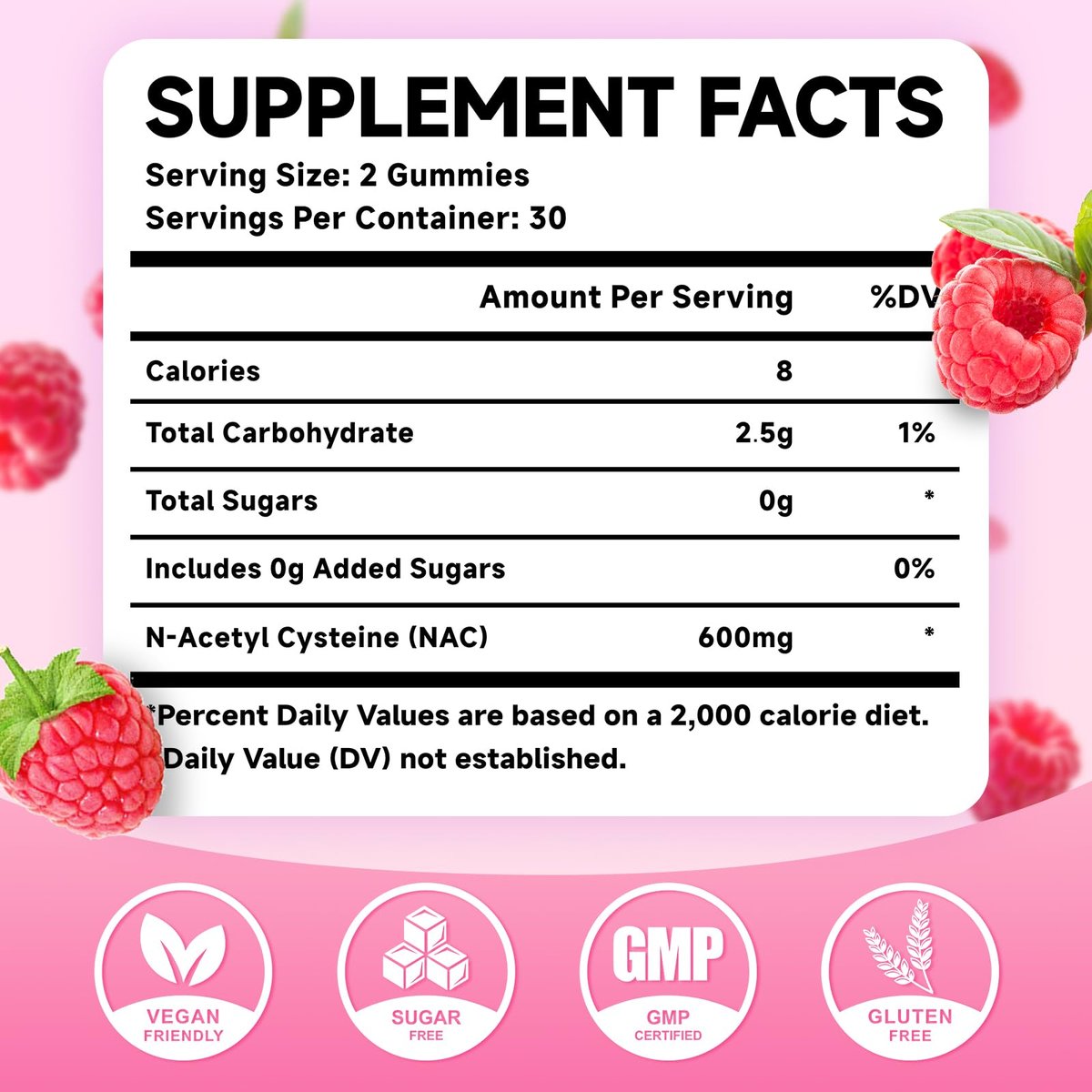 MEENCCD NAC Gummies – N-Acetylcystein 600 mg, Antioxidans & Immununterstützung, Zuckerfrei, Himbeergeschmack, 60 Stück