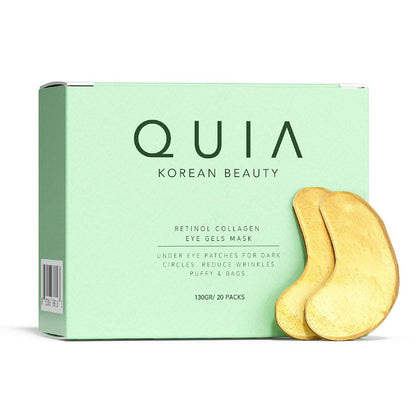 QUIA Hydrogel Augenpads mit Kollagen – Entschwellen, Glätten & Hydratisieren in 15 Minuten – Rutschfeste, Beruhigende Formel – 20 Paare für alle Hauttypen
