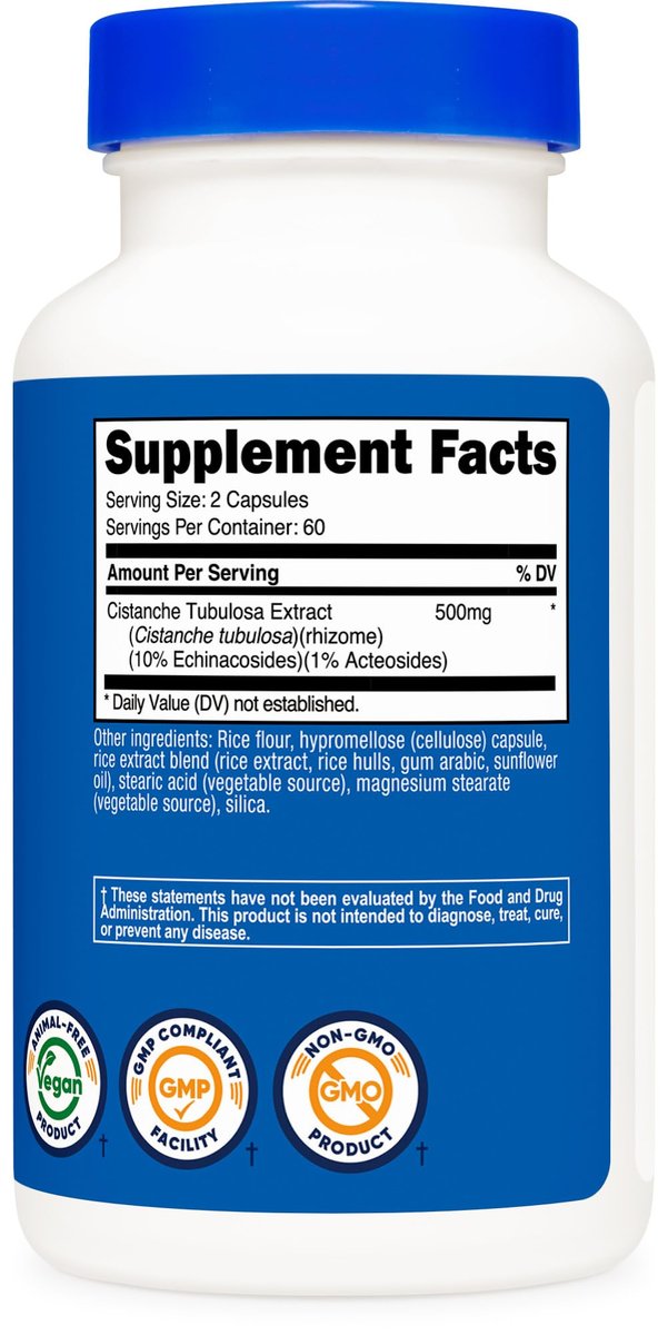 Nutricost Cistanche Tubulosa 500mg pro Portion, 120 Kapseln - Vegan, GVO-frei, 60 Portionen