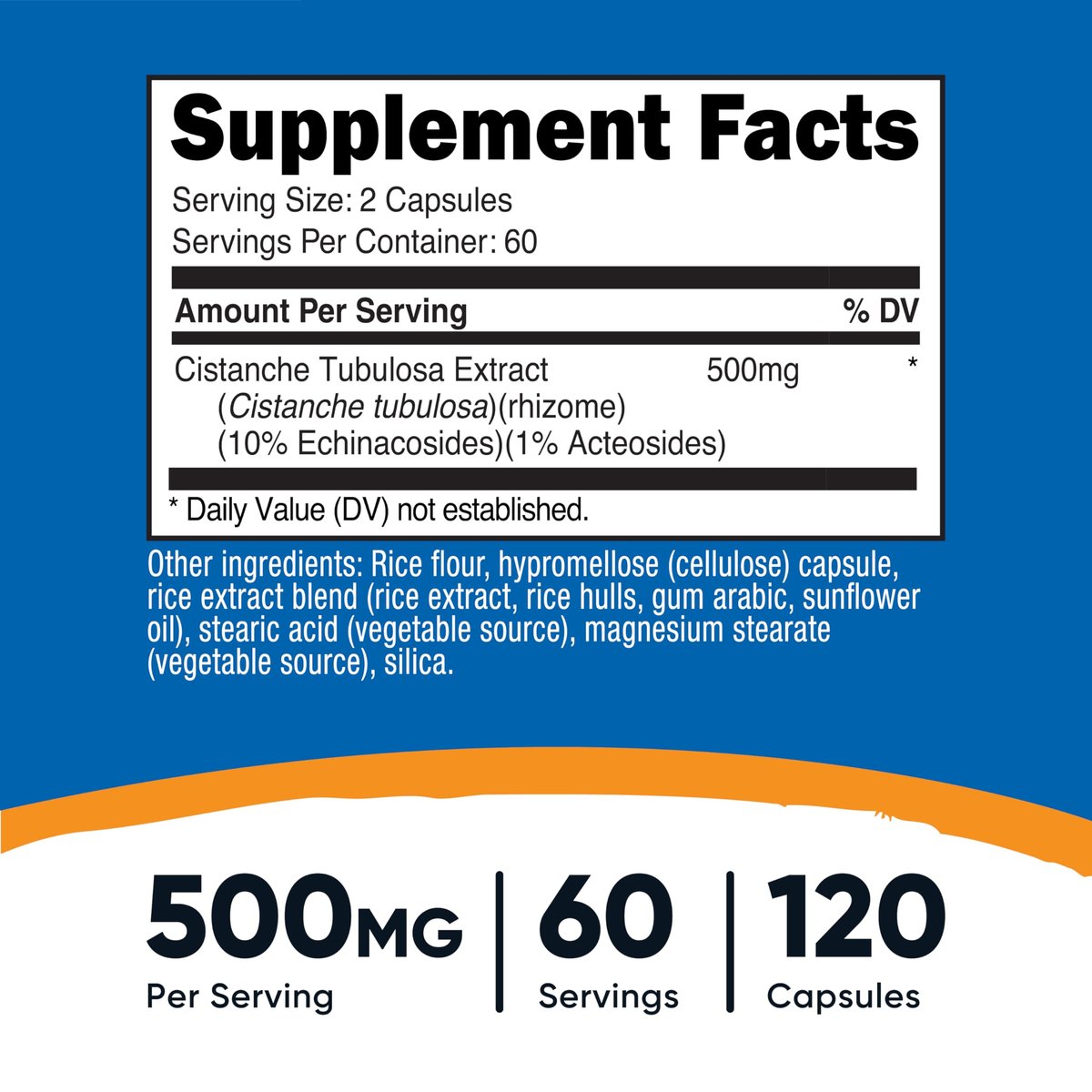 Nutricost Cistanche Tubulosa 500mg pro Portion, 120 Kapseln - Vegan, GVO-frei, 60 Portionen
