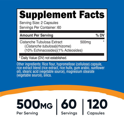 Nutricost Cistanche Tubulosa 500mg pro Portion, 120 Kapseln - Vegan, GVO-frei, 60 Portionen