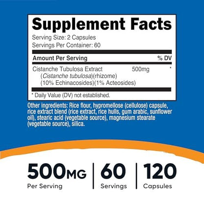 Nutricost Cistanche Tubulosa 500mg pro Portion, 120 Kapseln - Vegan, GVO-frei, 60 Portionen