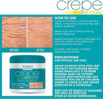 Dermactin Crepe Be Gone Body Souffle Classic – Große 12 Unzen – Ultra-feuchtigkeitsspendende Creme für crepeartige Haut an Hals, Dekolleté, Armen & Beinen