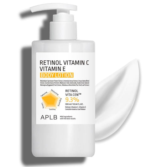 APLB Retinol Vitamin C Vitamin E Body Lotion – RETINOL VITA CEN™ 9,3% 300 ml | Korean Skincare, langanhaltende Feuchtigkeit, Fältchenpflege, revitalisiert sanft und verbessert die Hautstruktur