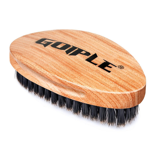 360 Curved Wave Brush für Männer & Bart - Weiche & Harte Palm Wave Haarbürsten Wave Styler ideal zum Wolfing - Hergestellt aus Buchenholz und Naturborsten für Friseure & tägliche Anwendung (Coffee)
