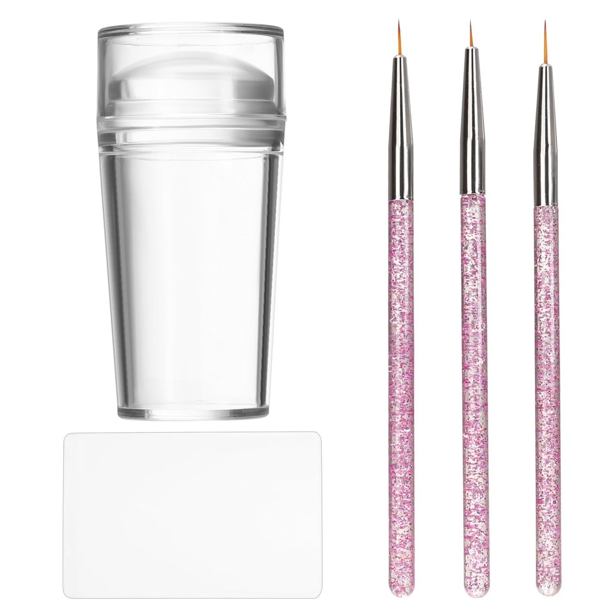 French Tip Nail Stamp – Klares Silikon French Tip Tool, French Maniküre Set mit Schabern und Nail Art Pinseln, 5-teilig für Heim-DIY-Salon