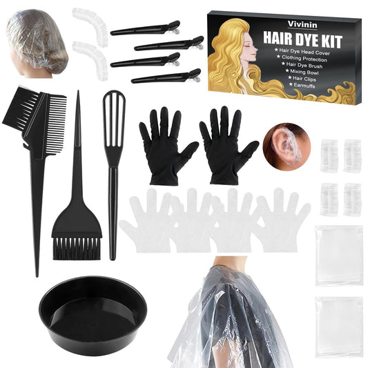 19-teiliges Haarfärbeset – Haarfärbemittel mit Pinsel, Faltbarer Schüssel, Clips, Ohrenschutz, Einweghandschuhen, Schal und Duschhaube